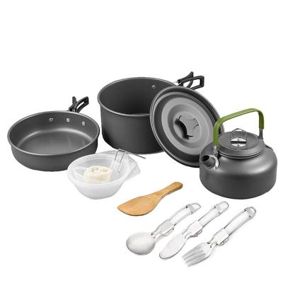 China Durable outdoor tableware combination camping folding cookware pot set teapot set outdoor cutlery for sale