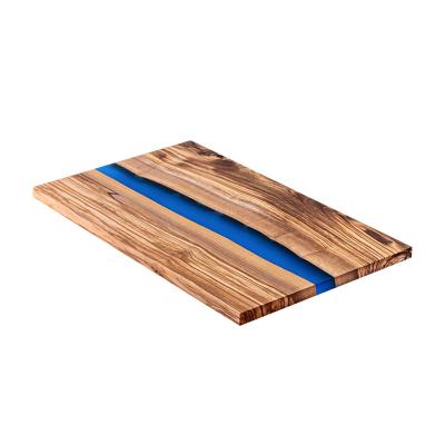 China Large Sustainable Personalized Rectangular Multi Functional Epoxy Resin Olive Wood Chopping Serving Cutting Board for sale