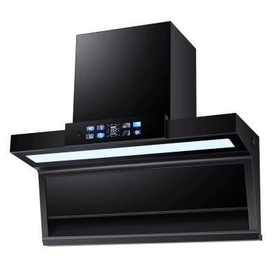 China Aluminum Housing Kitchen Range Hood with Wall Mounted Curve Glass Chimney Design for sale