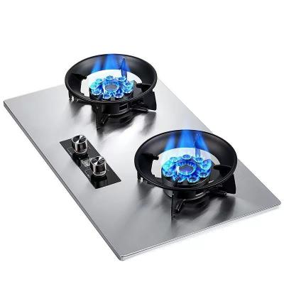 China Built-in 2 Burner Gas Stove with Black Tempered Glass Surface and Ceramic Power for sale