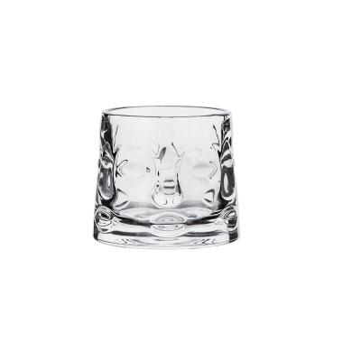 China Japanese Style Human Face Rotating Hand Blown Lead Free Crystal Whiskey Tumbler Glass for sale