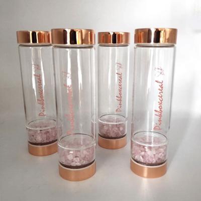 China Outdoor Wholesale Custom Healing Crystal Water Bottle Logo Rose Gold Crystal Water Bottle for sale