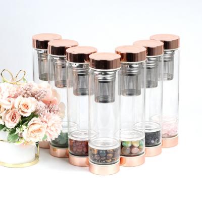 China Outdoor Wholesale Custom Logo Crystal Bottle Water Rose Gold With Tea Infuser Crystal Water Bottle for sale