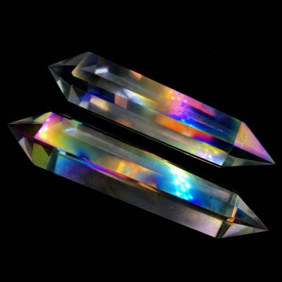 China China Aura White Titanium Crystal Double Point Wand Rainbow Crystal Double Points for sale