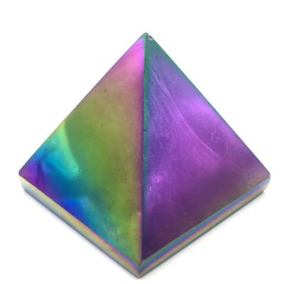 China China Beautiful Crystal Pyramid Meditation Rainbow Plating Colorful Wholesale Crystal Pyramids for sale