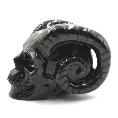 China Europe For Decoration Natural Black Obsidian Goat Crystal Skulls Of Large Begging Crystal Sculpture Skulls for sale