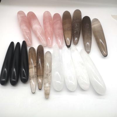 China Modern Wholesale Natural Hand Carved Rose Crystal Massager Roller Massage Stick Clear White for sale