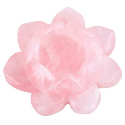 China Natural China Rose Pink Quartz Crystal Small Candle Holder Polished Crystal Candlestick for sale