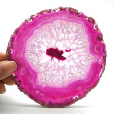 China Beautiful Viable Natural Polished Pink Agate Slice Gemstone Sliced ​​Crystal Coasters for sale