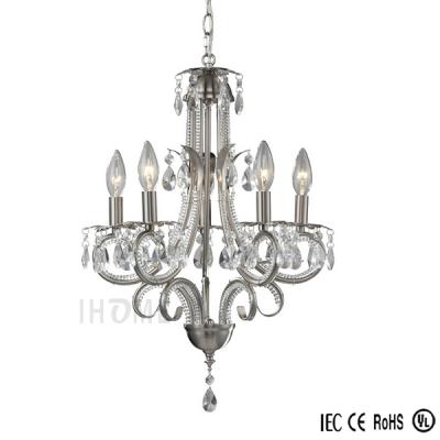 China Crystal / Metal Nickel Classically 5 Light Brushed Crystal Chandelier For Hall for sale