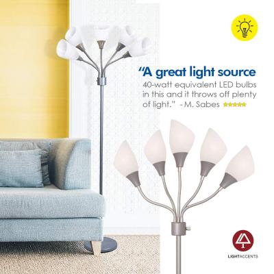 China Floor Lamp 70-Inch Tall 5-Light Floor Lamp with Fully Adjustable Arms and White and Color Shades Included for sale