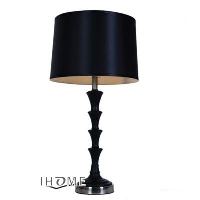 China Traditional Antique Classic Black Metal Table Lamp With Black Linen Shade for sale