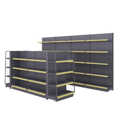 China 5-Tier Supermarket Shelf Single Side Flexible Island Combination 5-Tier Product Display Shelves Metallic Retail Supermarket Shelves Convenient Store for sale