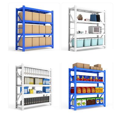 China 100 KG.per Adjustable Universal Corrosion Protection Shelving 4 Tier Solid Steel Easily Assembled Light Duty Shelving Unit in White and Blue for sale