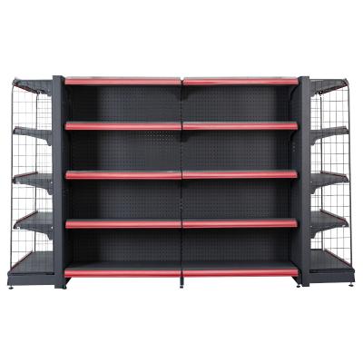 China Supermarket Double Sided Customizable Steel Gondola Display Unit Shelving Starter with 5 Shelves for Groceries for sale