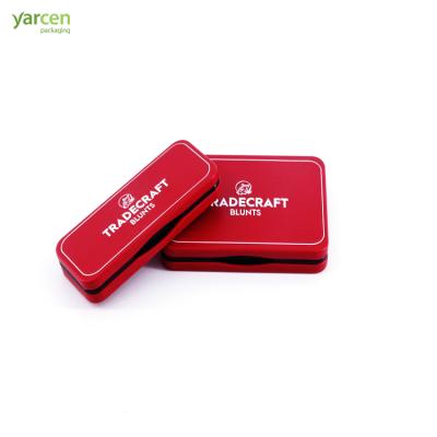 China Child proof custom printed square cream metal hemp logo hemp child proof box red silver tinplate preroll square boxes for sale