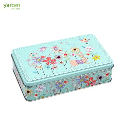 China Gift & Wholesale Craft Custom Color Shape Cartoon Coated Rectangular Flowers Printing Gift Tin Box Packaging for sale