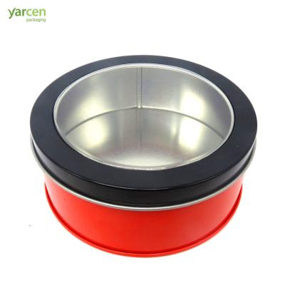 China 4C Printing/Factory Customized Wholesale Customized Film Tin Box Pvc Card Transparent Tinplate Storage Round Boxes With Round Windows for sale