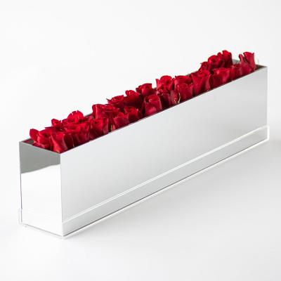 China Europe 24 Inches 24 PCS Long Mirror Waterproof Acrylic Preserved Flowers Rose Vase Box for sale