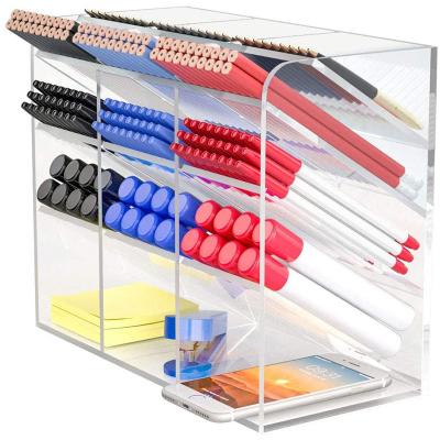 China Multifunctional Stationary Organizer Storage Rack Acrylic Desk Organizer DIY Pen Holder Box Clear Office Stationary Organizer Desktop for sale