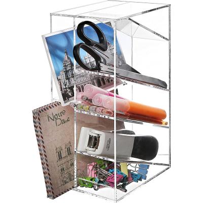 China Modern Clear Acrylic Pen Pencil Holder Home Office Organizer Letter Desk Mail Sorter for sale