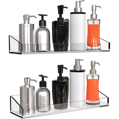 China Wall Mounted Type Acrylic Bathroom Shelves Wall Mounted Non Drilling Thick Clear Storage And Display Shelving for sale