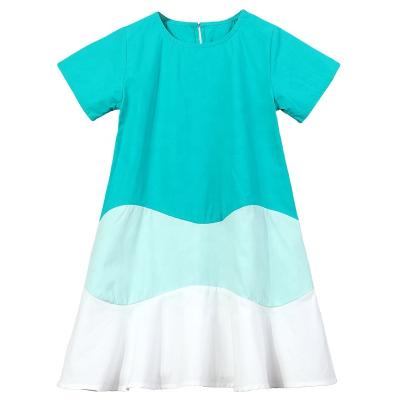 China Breathable Summer Girl Dress Color Blocking Short Sleeve Girl Casual Dress Fashion Kids Dress for sale