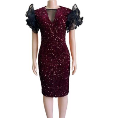 China Anti-wrinkle Velvet Sequin Mesh Hip Wrap Dress Splicing Skirt for sale