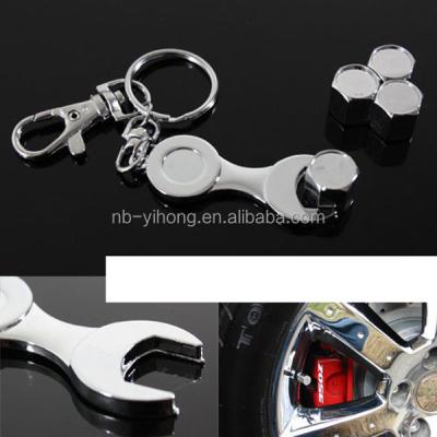 China 2016 Hex Flat Cap Hot Sale 4PCS Car Tire Valve Covers With Key Chain for sale