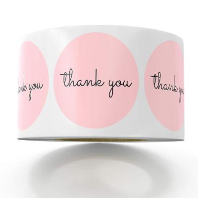 China Waterproof Custom Logo Adhesive Thank You 1 Inch Roll Around Pink Waterproof Paper Decals For Private Paper Sticker Labels for sale