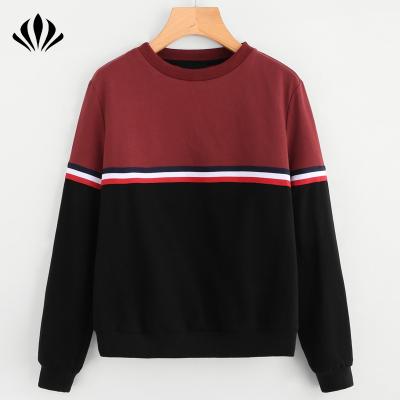 China Long Sleeve Detail Two Tone Cotton Striped Sweatshirt 100% Long Sleeve Pullover Sweatshirt for sale