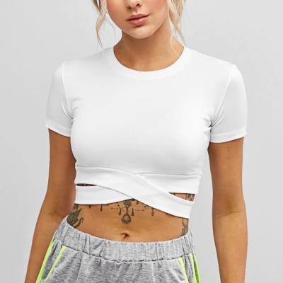 China Breathable Sports Crop Tops T-Shirts Slim Fit Crop Top Fitness Women Mujer Crop Top White Crossover Top for sale