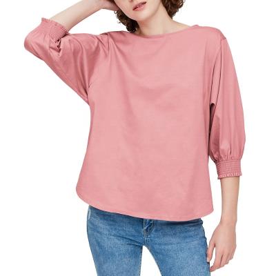 China 100% Cotton Long Sleeve Anti-Pilling Long Sleeve Tank Top Pink Look Tunic Soft Elastic Half Cuffed Shirt Tops for sale