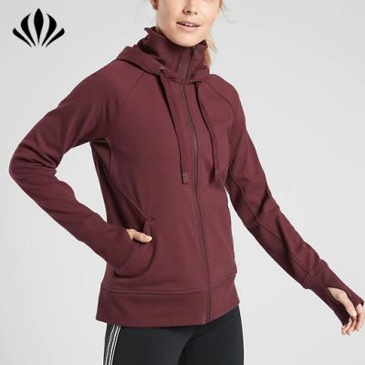 China Custom Women's Organic Cotton Breathable Sweatshirts Hoodie Zip Up Hoodie Fitness Gym Hoodie With Thumb Holes for sale