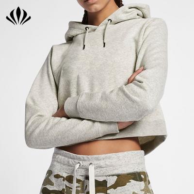 China Women Breathable Sportswear Brushed Fleece Crop Hoodie Fit White Pullover Custom Casual Hoodie for sale