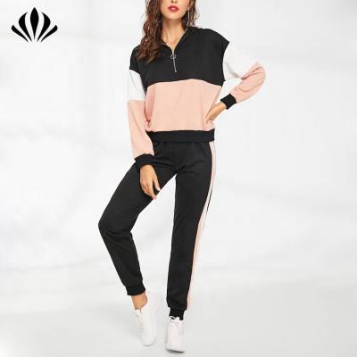 China Hot Selling Custom Made Sportswear Women 2 Pieces Tracksuit 1/4 Zipper Color Block Slim Fit Sweatsuit Set for sale