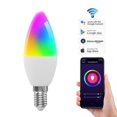 China Tuya Smart Wifi Warehouse Smart LED Light 5W AC110~245V Lighting Voice Control LED Light Bulb Smart Timer E14 Candle Bulb Light for sale