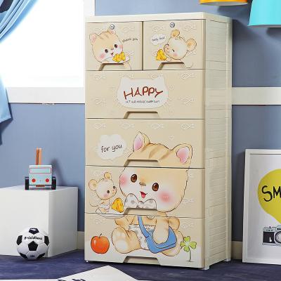 China Living Room Drawer Good Quality Plastic Wardrobe For Kids Storage Toys Clothes With Cartoon Pattern for sale