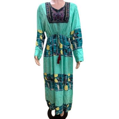 China Wholesale African Headtie African Dress Tops Latest Selling African Embroidered Dubai Women Muslim Dress Arab Clothing Cotton Casual Dresses Boubou Robe for sale