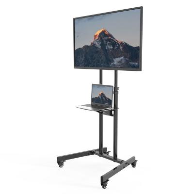 China Fixed Height TV Stand Adjustable Rolling TV Support Mobile Stand With Wheels Mobile TV Cart With AV Shelf Mount for sale