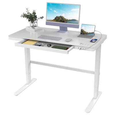 China Ergonomic Adjustable Height Tempered Glass Electric Height Adjustable Standing Desk (Height) Standing Desk With Charging Ports for sale