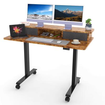 China Adjustable Height (Height) Adjustable Electric Standing Desk with Storage Shelf, Sit Stand Desk with Splice Panel Black Frame / Rustic Bentgrass for sale