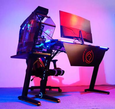 China Other RGB PC Gaming Desk Z Shaped Computer Gamer Table LED Lighting Professional Computer Desk Table Mesa Gamer Gamer for sale