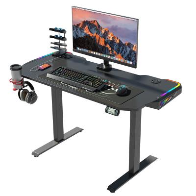 China Other Ergonomic Height Adjustable Standing Gaming Standing Desk With RGB LED Lighting Wholesale Double Motor Single PC Desktop Best Along Table for sale