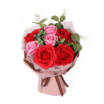 China Artificial Good Smell Handmade Soap Rose Flower Bouquet With PVC Box Christmas Gift For Mother/Wife/Girlfriend for sale