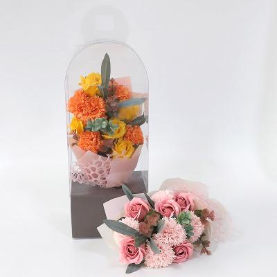 China Good Smell 2021 New Design Soap Flower Bouquet With PVC Gift Box for sale