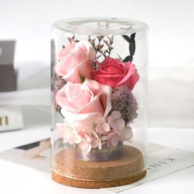 China Good Smell Artificial Handmade Soap Rose In Glass Dome Rose Gift Factory Wholesale for sale