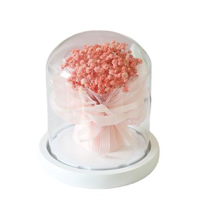 China Handmade Good Smell Baby's Breath Preserved Mini Flower Bouquet in Glass Dome for sale