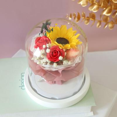 China Good smell wedding preserved bridal flower bouquet in glass dome for sale