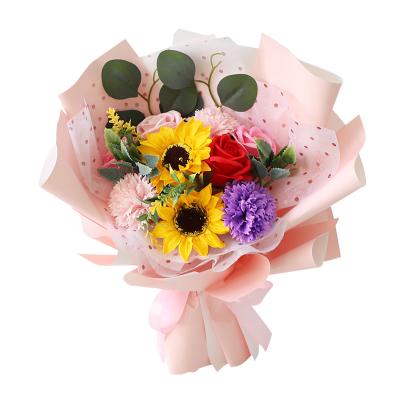 China Good Smell Handmade Beautiful Soap Flower Bouquet Sunflower +Rose Bouquet Gift Factory Wholesale for sale